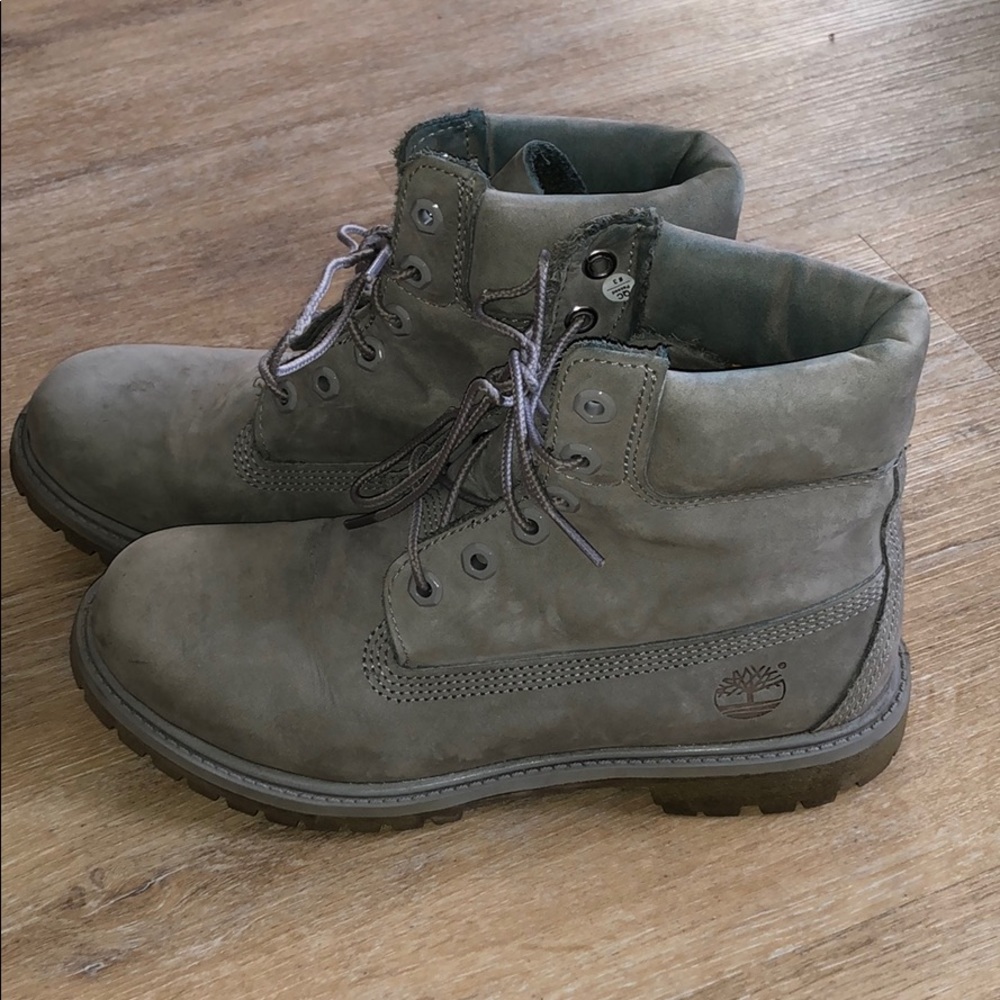 Gray Leather Timbs
